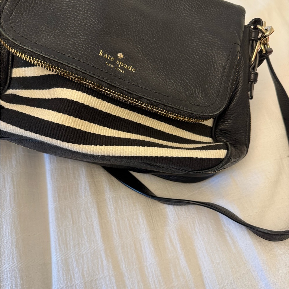 Kate Spade Black and White Striped Crossbody Bag